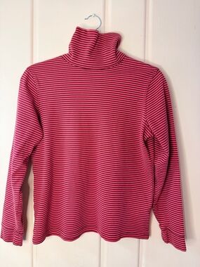 L.L. Bean Raspberry Striped Turtleneck Sweater SzMedium